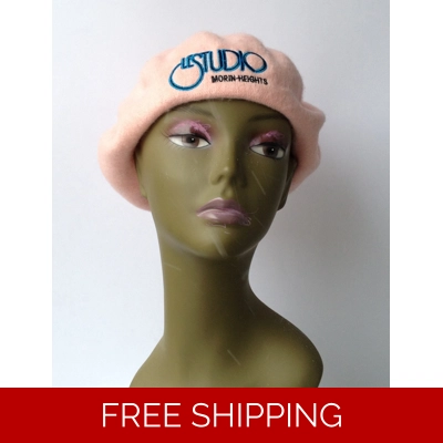 Wool Pink French Beret Black & Blue Embroid Logo M/H